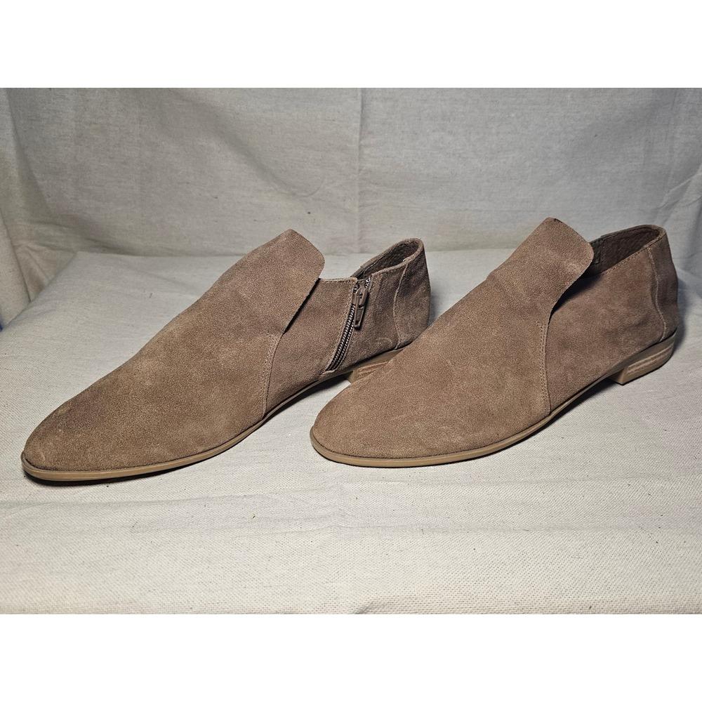 Nine West Ashton Suede Flats Mushroom Taupe Side Zip Shoes Womens 12